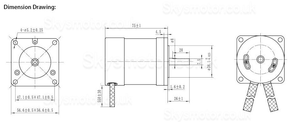 24V Brushless DC Motor BLDC Motor OK57BLS75-230 2 Phase 22Ncm 3000RPM Φ57mm