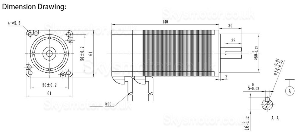 200W 24V Brushless DC Motor OK60BL140-215-30J5 127Ncm 1800RPM 3 Phase Φ60mm Keyway