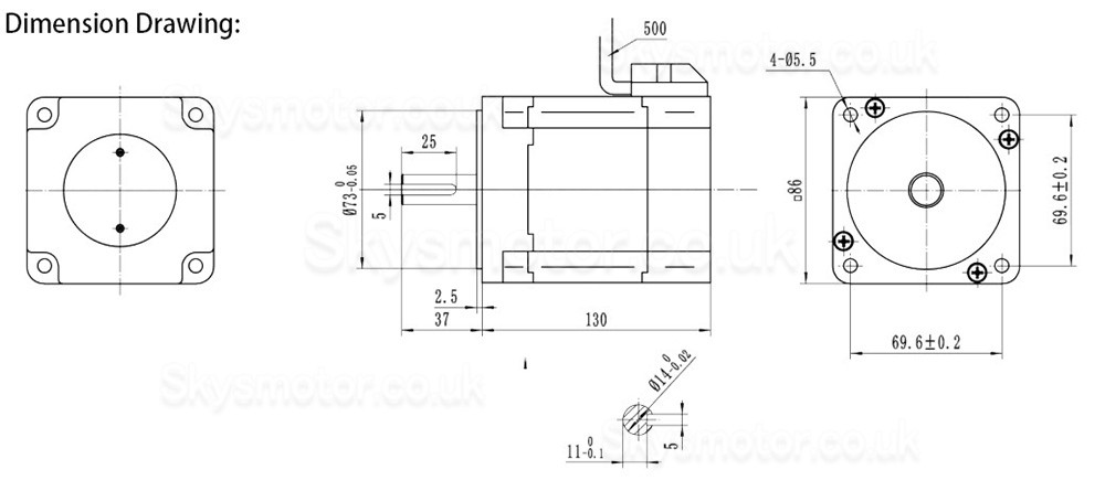 850W 24V Brushless DC Motor OK86BLS130-430 270Ncm 3500RPM 3 Phase Φ86mm Keyway