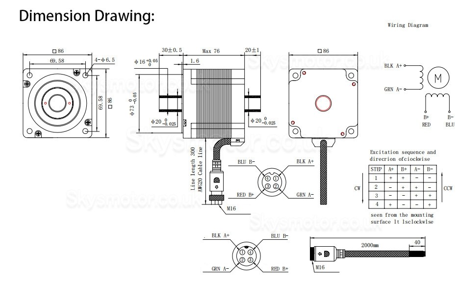 Hollow Shaft Nema 34 Stepper Motor OK86DL76-Q30H20-C1 Bipolar 1.8 Deg 4.5 Nm 6.0A 2.1V Dual Shaft 4 Wires