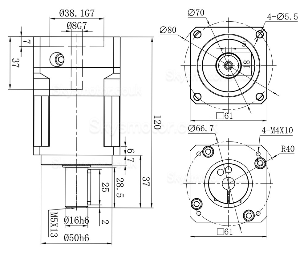 PGH60 Series Helical Planetary Gearbox Max.Ratio 10:1 PGH60-L1SW-Stepper Backlash 6 Arc-min for Nema 23,24 Stepper Motor