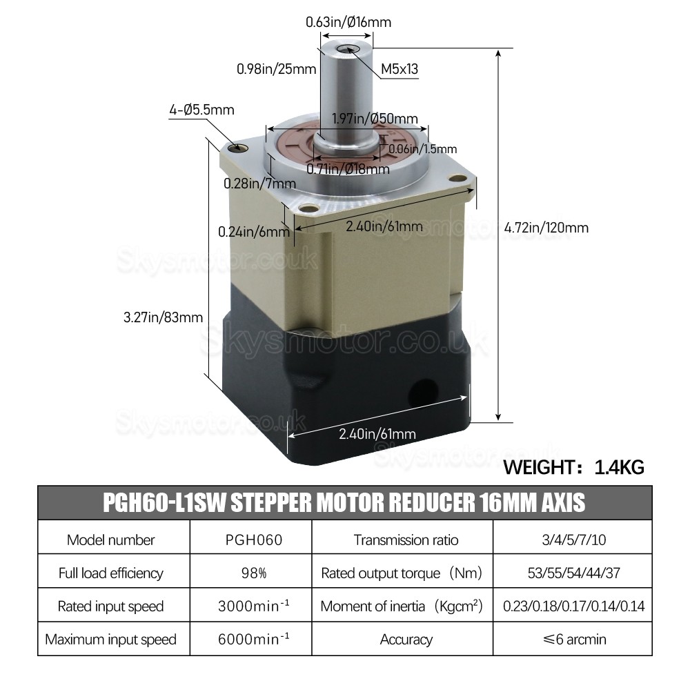 PGH60 Series Helical Planetary Gearbox Max.Ratio 10:1 PGH60-L1SW-Stepper Backlash 6 Arc-min for Nema 23,24 Stepper Motor