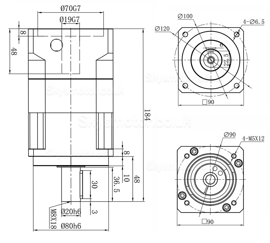 PGH090 Series Helical Planetary Gearbox 19mm Input Shaft for Nema 34 Stepper Motor / 80-90mm Servo Motor