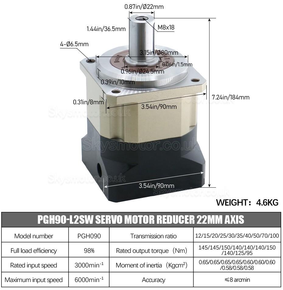 PGH090 Series Helical Planetary Gearbox 19mm Input Shaft for Nema 34 Stepper Motor / 80-90mm Servo Motor