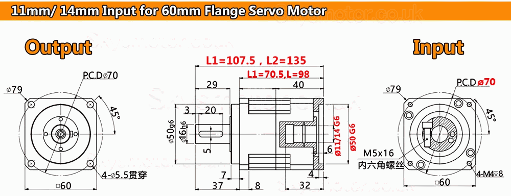 PLG060 Series Helical Planetary Gearbox 6.35/8/11/14mm Input Shaft for Nema23 Stepper Motor /Nema 24 Svero Motor