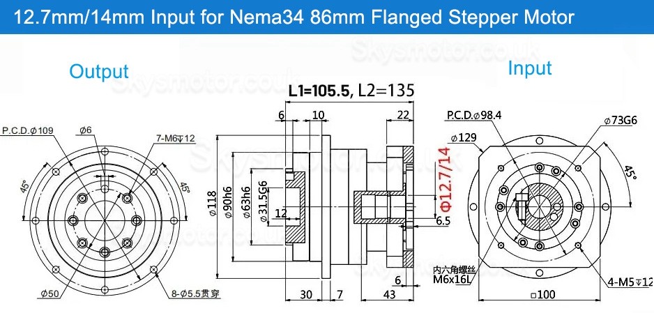 PLX090 Series Helical Flange Plate Output Planetary Gearbox for Nema NEMA34 Stepper Motor / 90mm Servo Motor