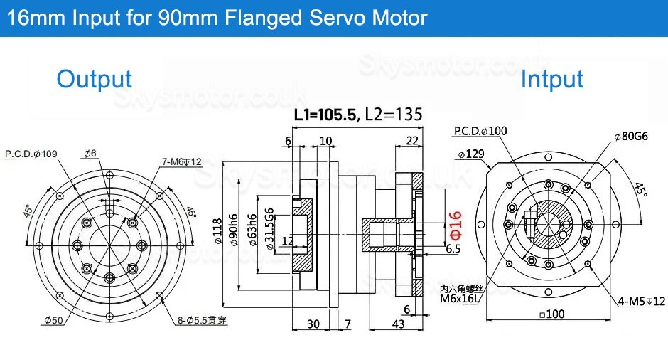 PLX090 Series Helical Flange Plate Output Planetary Gearbox for Nema NEMA34 Stepper Motor / 90mm Servo Motor