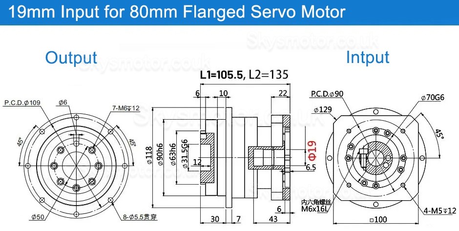 PLX090 Series Helical Flange Plate Output Planetary Gearbox for Nema NEMA34 Stepper Motor / 90mm Servo Motor