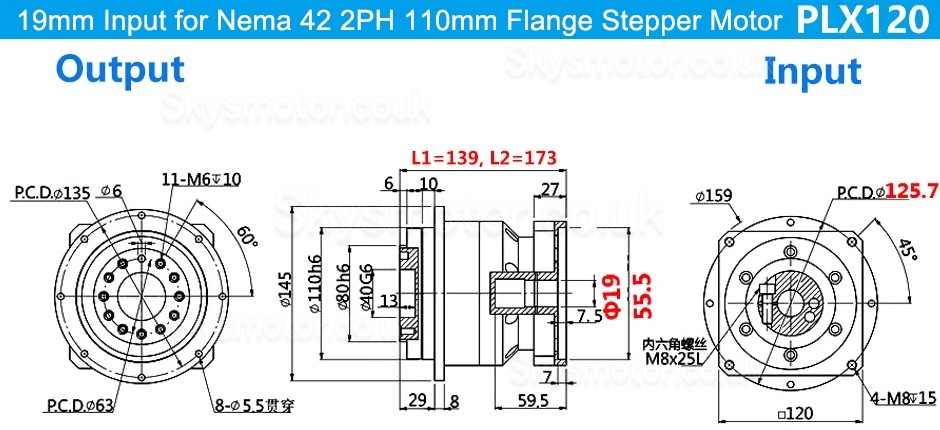 PLX120 Series Helical Flange Plate Output Planetary Gearbox for Nema 42 Stepper Motor & 110mm/130mm Servo Motor