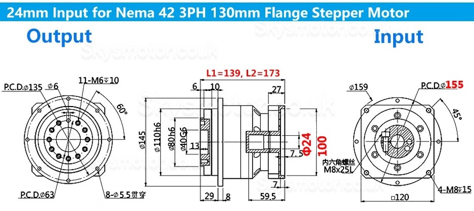 PLX120 Series Helical Flange Plate Output Planetary Gearbox for Nema 42 Stepper Motor & 110mm/130mm Servo Motor