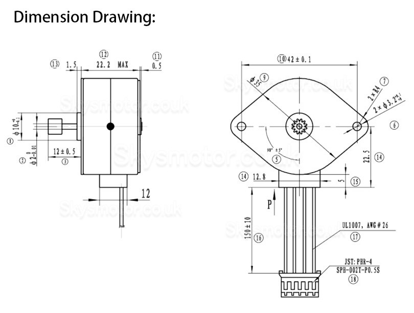 Oukeda PM Stepper Motor SMCU002915 7.5 Deg 2.45Ncm 12V 2 Phase Φ35 mm for Printer 