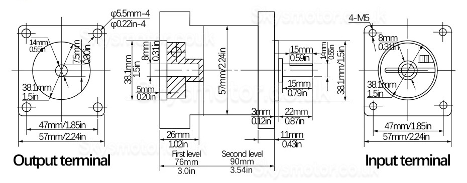 PX57 Series Nema 23 Planetary Gearbox Reducer Gearbox Input Shaft 8mm Output Shaft: 14mm