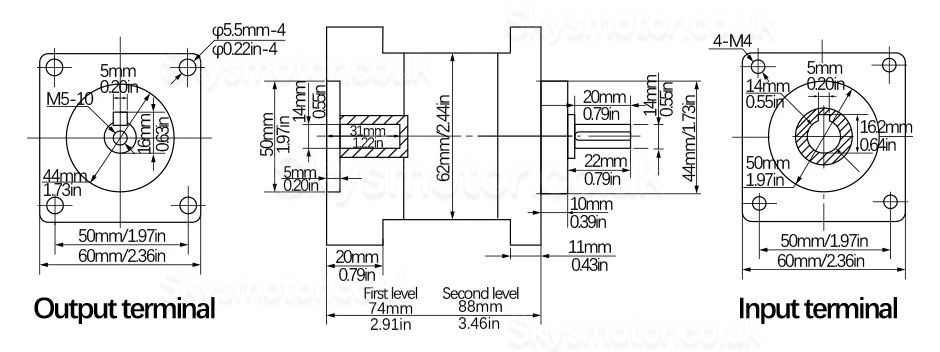 PX60 Series Nema 24 Planetary Gearbox Reducer Gearbox Input Shaft 14mm Output Shaft: 14mm