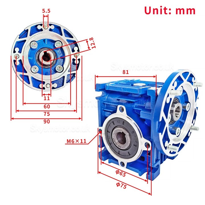 RV030 63B14/63B5 Round Worm Gear Reducer Gearbox Ratio 5:1 10:1 20:1 30:1 40:1 50:1 :60:1 80:1 Input Bore 11mm