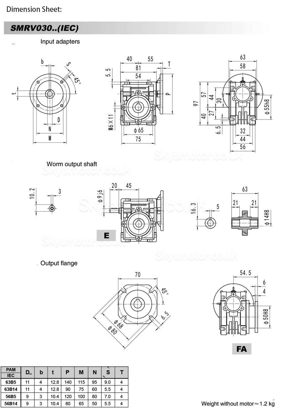 RV030 63B14/63B5 Round Worm Gear Reducer Gearbox Ratio 5:1 10:1 20:1 30:1 40:1 50:1 :60:1 80:1 Input Bore 11mm