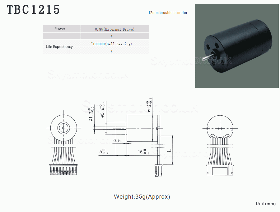 2Pcs Φ12mm 5/7.4V Brushless Coreless DC Motor TBC1215 4g.cm 0.8W Shaft Diameter 1.2mm