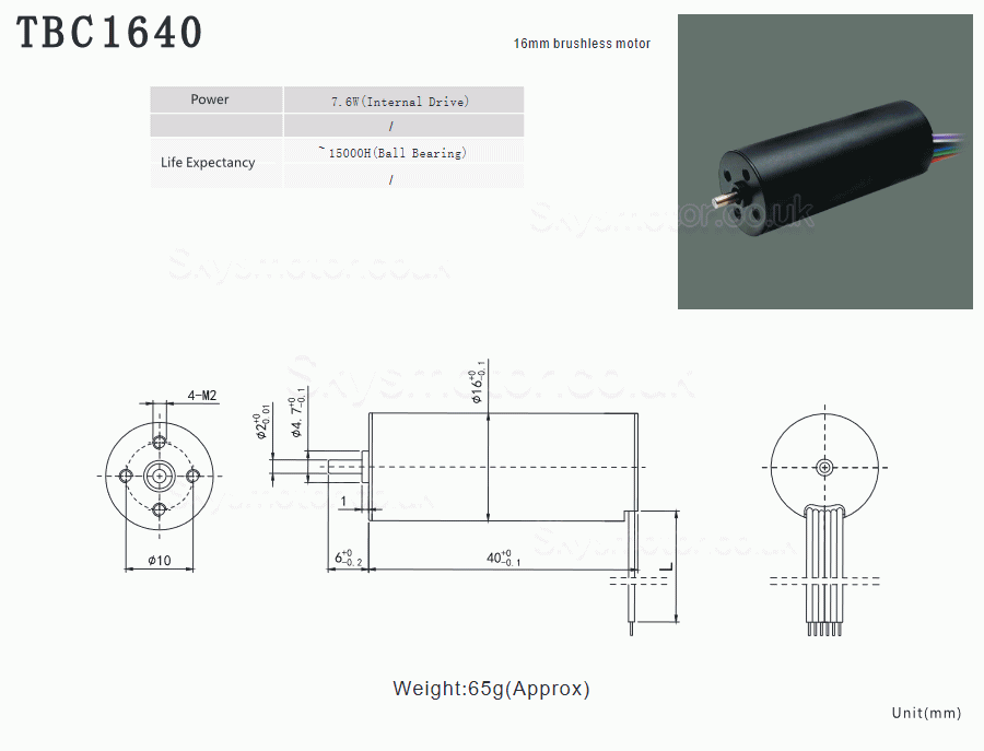 2Pcs Φ16mm 12/24V Brushless Coreless DC Motor TBC1640 0.05kg.cm 2.7W-7.6W Shaft 2mm