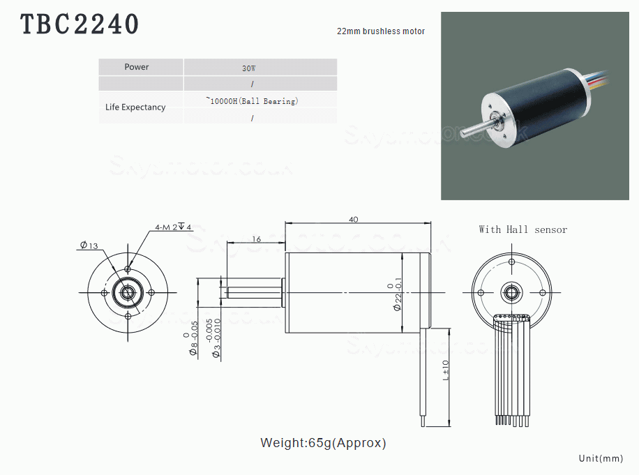 2Pcs Φ22mm 12/24V Brushless Coreless DC Motor TBC2240 0.15kg.cm 22W-29W Shaft Diameter 3mm