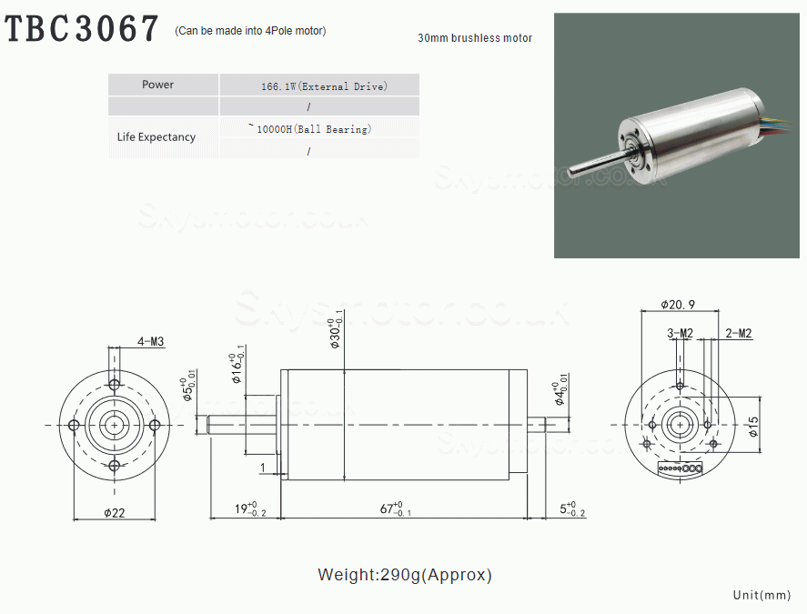 2Pcs Φ30mm 24V/48V Dual Shaft Brushless Coreless DC Motor TBC3067 0.973kg.cm/0.9kg.cm 160W