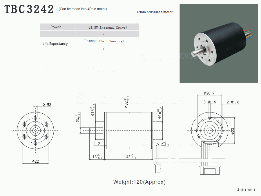 2Pcs Φ32mm 12V/24V Brushless Coreless DC Motor TBC3242 4.6kg.cm/1.9kg.cm 45.5W/ 25.1 Shaft Diameter 5mm