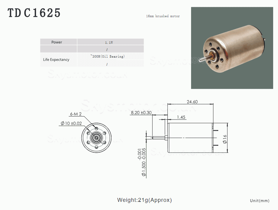 2Pcs Φ16mm 12V Coreless DC Motor TDC1625 15g.cm 0.9W/1.1W Shaft 1.5mm