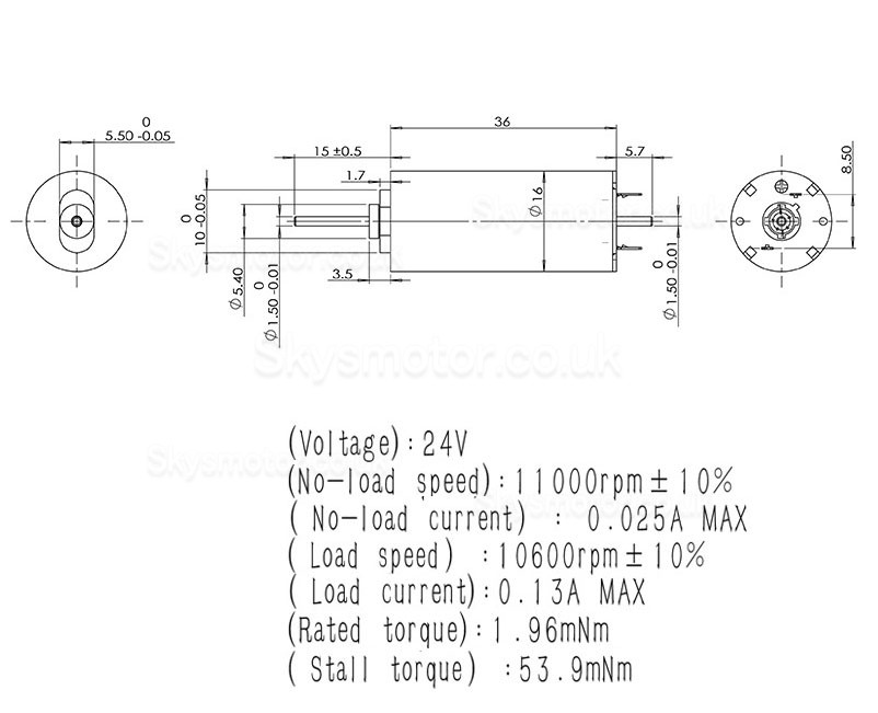 2Pcs Φ16mm 24V DC Coreless Brushed Motor TDC1636 1.96mN.m 2W Shaft 1.5mm