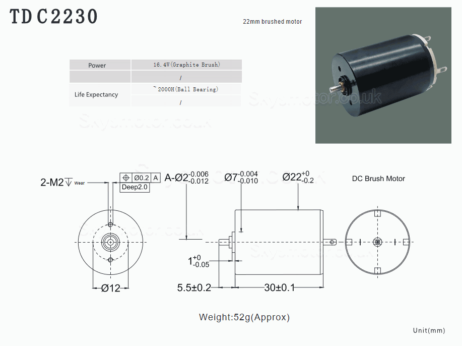 2Pcs Φ22mm 9V/24V DC Coreless Brushed Motor TDC2230 103g.cm/167g.cm Shaft 1mm