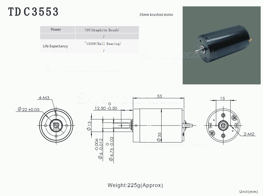 2Pcs Φ35mm 24V DC Coreless Brushed Motor TDC3553 400g.cm 5500r/min / 6900r/min Shaft 4.75mm