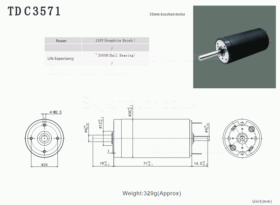 2Pcs Φ40mm 12V/24V Dual Shaft DC Coreless Brushed Motor TDC3571 2000g.cm Shaft 6mm/4mm