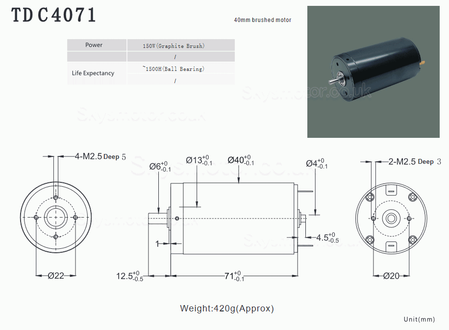 2Pcs Φ40mm 24V Dual Shaft DC Coreless Brushed Motor TDC4071 2000g.cm 7000RPM/1800RPM Shaft 6mm/4mm