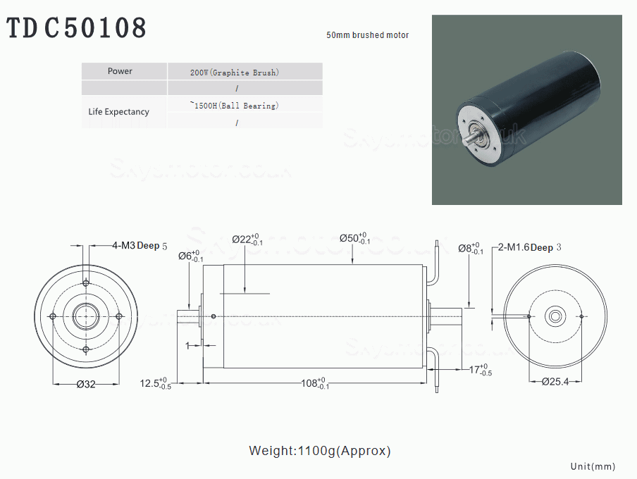 2PCS Φ50mm 24V/36V Dual Shaft Coreless Brushed Motor TDC50108 4000g.cm 5600RPM Shaft 6mm/8mm