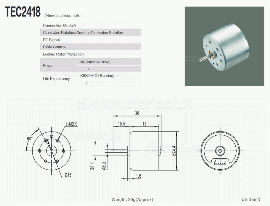 2Pcs Φ24.4mm 12V/24V Brushless DC Motor BLDC Motor TEC2418 0.02Kg.cm 5100rpm/7500rpm Shaft 2mm