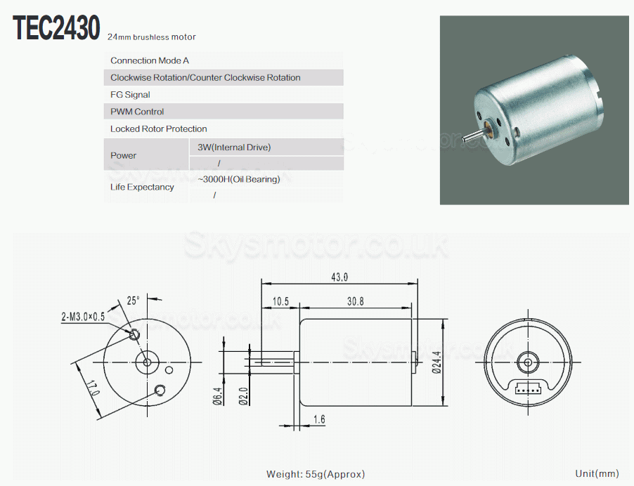 2Pcs Φ22.4mm 12V/24V BLDC Motor Brushless DC Motor TEC2430 4500RPM 3W 0.05kg.cm Shaft 2mm