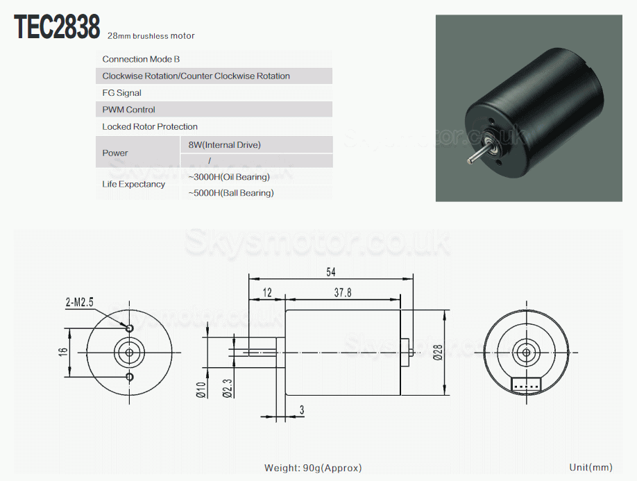 2Pcs Φ28mm 12V/24V BLDC Motor Brushless DC Motors TEC2838 100g.cm 4200rpm/4400rpm Shaft 2.3mm