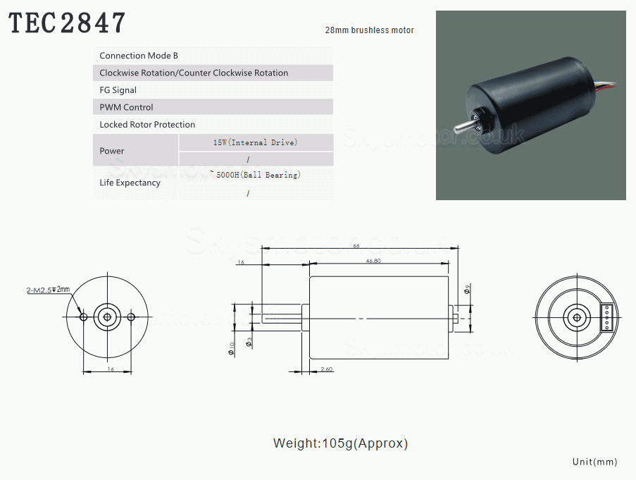 2Pcs Φ28mm 12V/24V Brushless BLDC DC Motor TEC2847 150g.cm 4000rpm/4250rpm Shaft 3mm