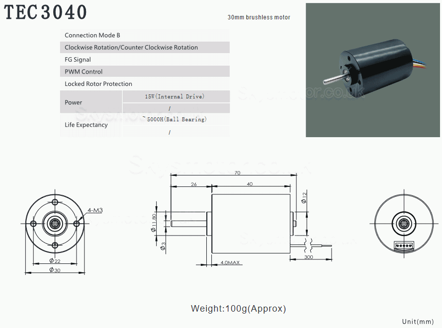 2Pcs Φ30mm 12V/24V High Torque BLDC Motor TEC3040 250g.cm 3500rpm/3700rpm Shaft 3mm