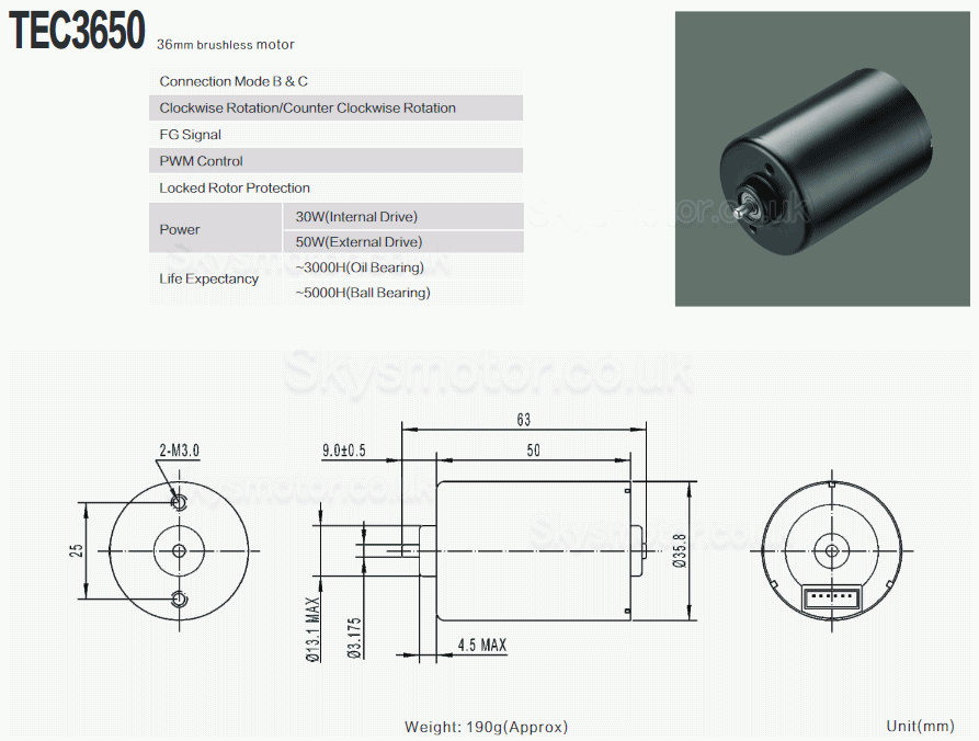 2Pcs Φ35.8mm 12V/24V Brushless DC Motor BLDC Motor TEC3650 200g.cm 5300RPM/3400RPM Shaft 3.175mm