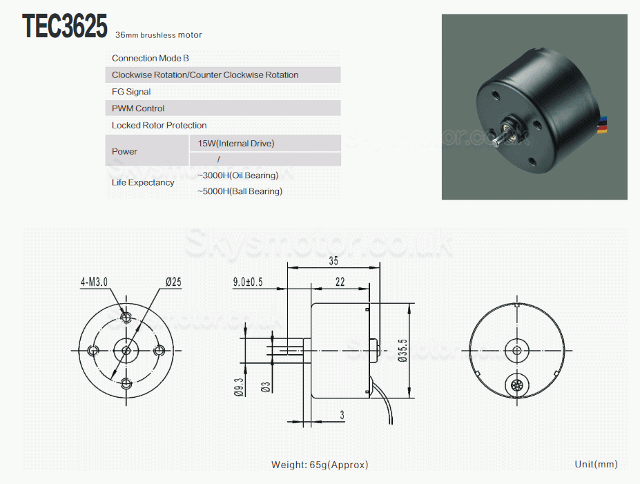 2Pcs Φ35.5mm 12V/24V High Torque Brushless DC Motor TEC3625 550g.cm 3600RPM Shaft 3mm