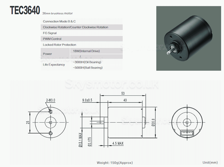 2Pcs Φ36mm 12V/24V Brushless DC Motor BLDC Motor TEC3640 550g.cm 5600RPM/3200RPM Shaft 3.175mm