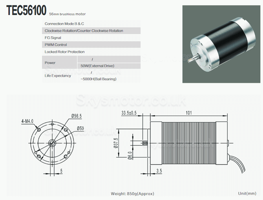 2Pcs 12V/24V Brushless DC Motors DC BLDC Motor TEC56100 400g.cm 3050RPM 12.5W Shaft 8mm