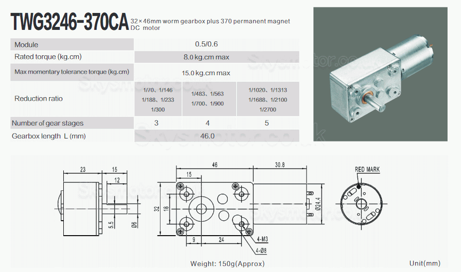 2Pcs 6V/12V Permanent Magnet DC Worm Gear Motor 1.25W Shaft 6mm With Ratio 70~2700 Worm Gearbox