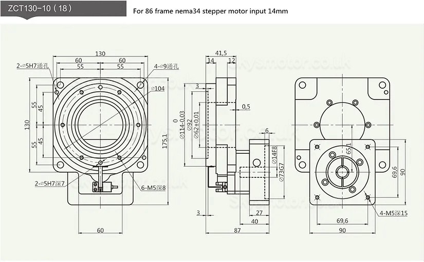 ZCT130-10/ZCT130-18 Rotary Actuator Reducer Ratio 10:1 18:1 for 60mm 400W AC Servo Motor / 34 Nema Stepper Motor