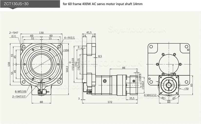 ZCT130-10/ZCT130-18 Rotary Actuator Reducer Ratio 10:1 18:1 for 60mm 400W AC Servo Motor / 34 Nema Stepper Motor