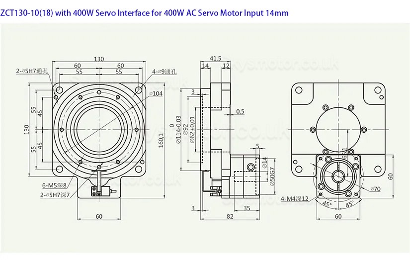 ZCT130-10/ZCT130-18 Rotary Actuator Reducer Input Shaft 14mm Ratio 10:1 18:1 for 60mm 400W AC Servo Motor/ Stepper Motor