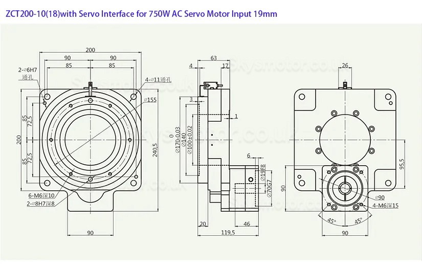 ZCT200-10/ZCT200-18 Rotary Actuator Reducer Input Shaft 19mm Ratio 10:1 18:1 for 80mm 750W AC Servo Motor/ Stepper Motor