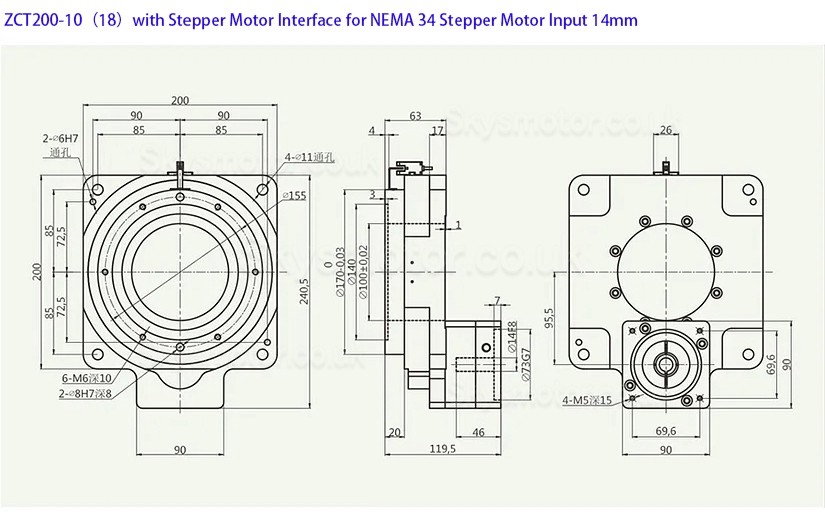 ZCT200-10/ZCT200-18 Rotary Actuator Reducer Input Shaft 19mm Ratio 10:1 18:1 for 80mm 750W AC Servo Motor/ Stepper Motor