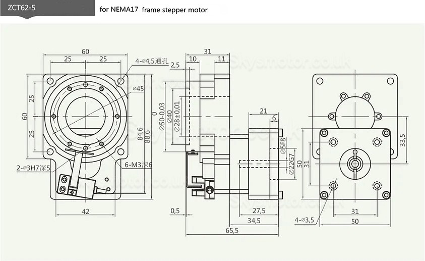 ZCT62-5/ZCT62-10 Rotary Actuator Reducer Input Shaft 5mm/8mm Ratio 5:1 10:1 for 50w/100w AC Servo Motor / 42 Nema Stepper Motor