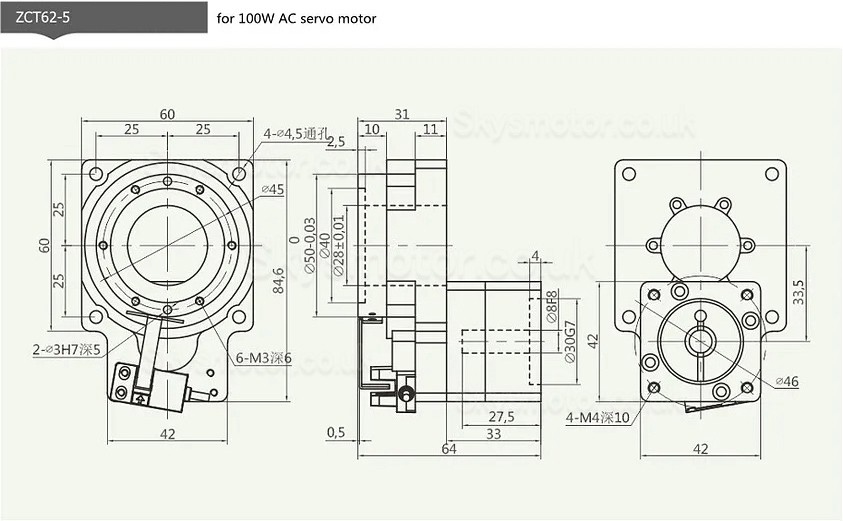 ZCT62-5/ZCT62-10 Rotary Actuator Reducer Input Shaft 5mm/8mm Ratio 5:1 10:1 for 50w/100w AC Servo Motor / 42 Nema Stepper Motor