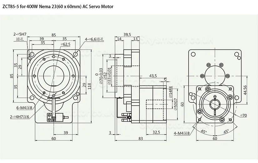 ZCT85-5/ZCT85-10 Hollow Rotary Actuator Reducer Input Shaft 14mm for 60mm 400W AC Servo Motor/ Stepper Motor