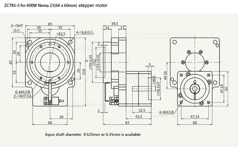 ZCT85-5/ZCT85-10 Hollow Rotary Actuator Reducer Input Shaft 14mm for 60mm 400W AC Servo Motor/ Stepper Motor